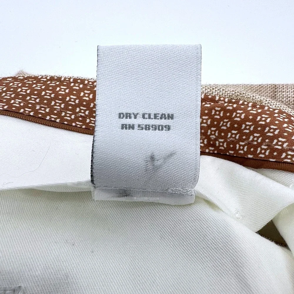 Murano Baird McNutt Linen Pants Mens 32x30 Alex Fit Tan Cuffed Dress Trousers